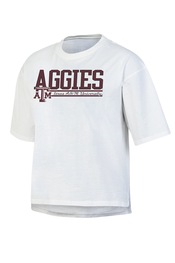NCAA Women's Texas A&M Aggies White Short Sleeve Boxy Tee with Hi-Lo Hem