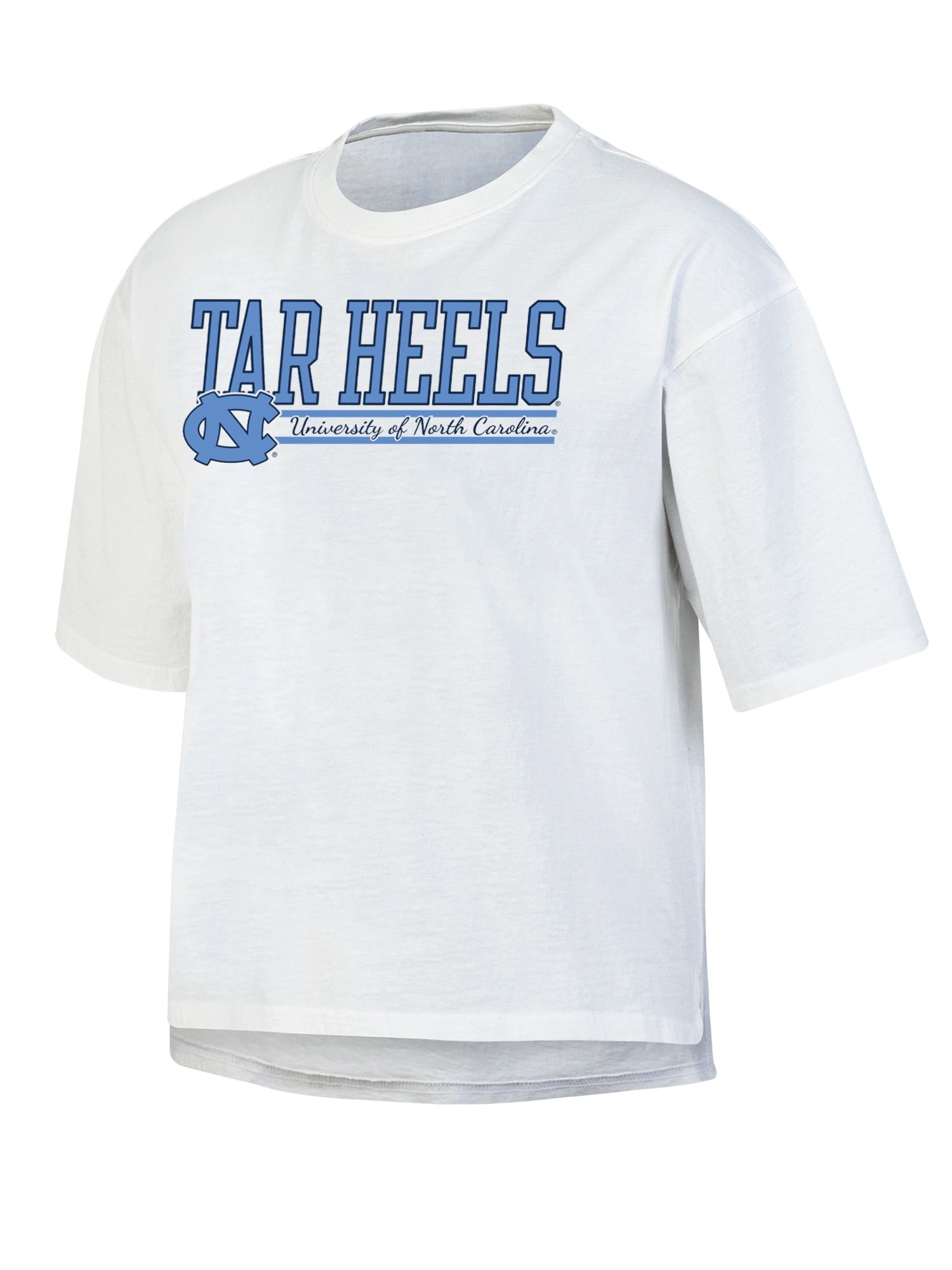 NCAA Women's North Carolina Tar Heels White Short Sleeve Boxy Tee with Hi-Lo Hem