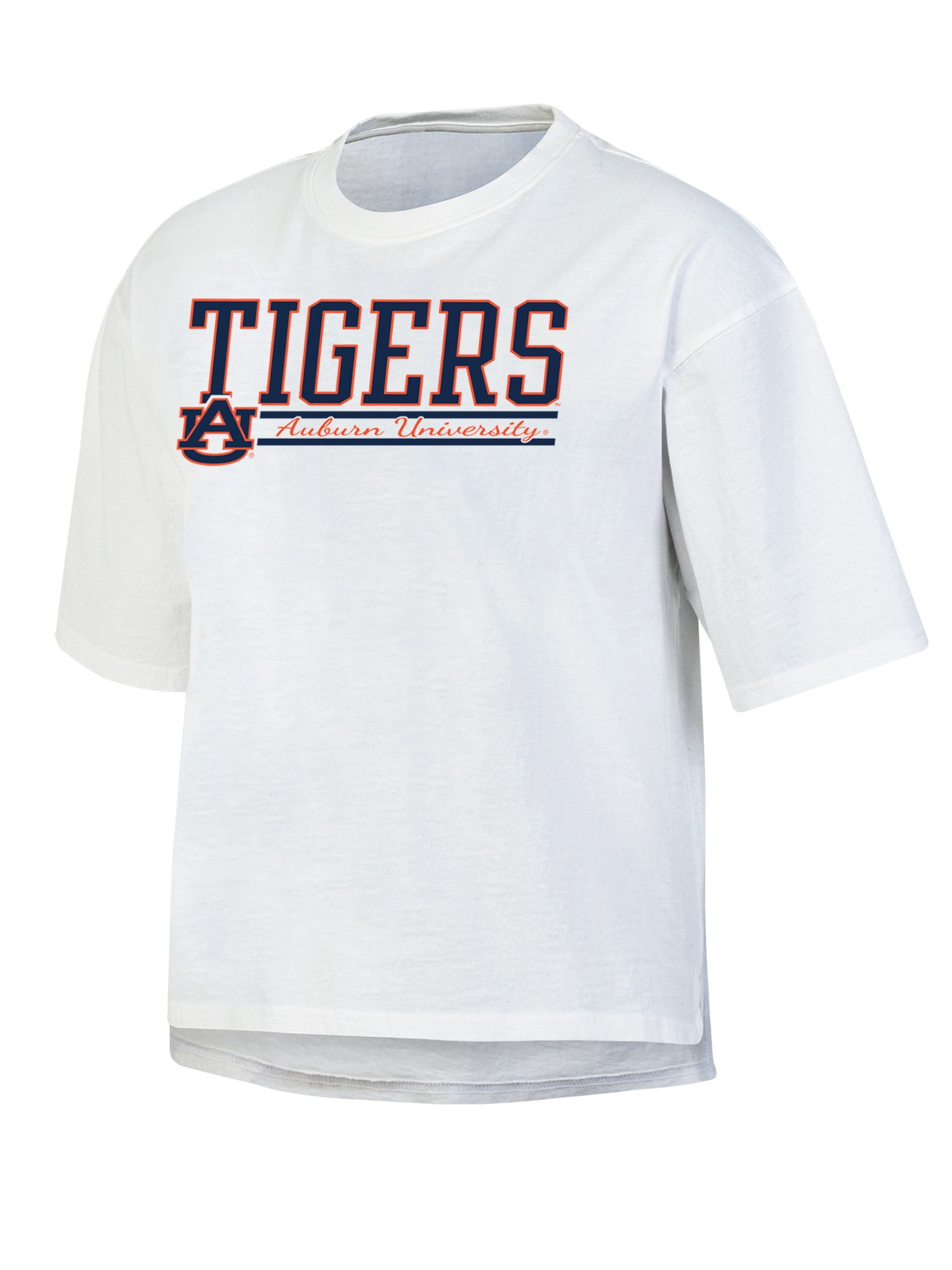 NCAA Women's Auburn Tigers White Short Sleeve Boxy Tee with Hi-Lo Hem
