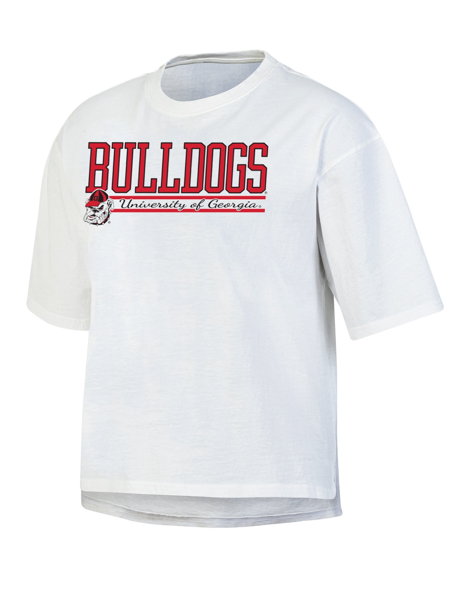 NCAA Women's Georgia Bulldogs White Short Sleeve Boxy Tee with Hi-Lo Hem