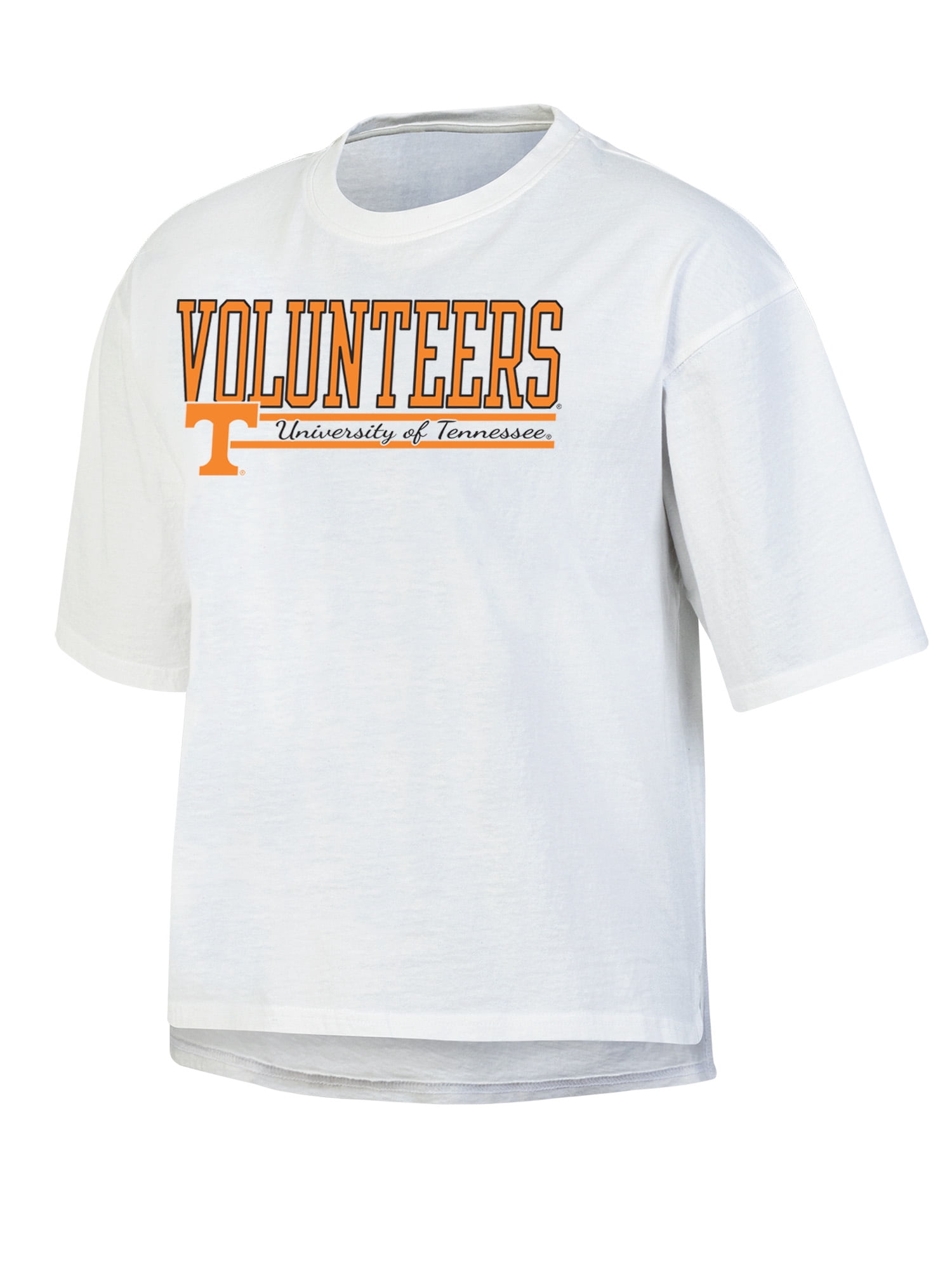 NCAA Women's Tennessee Vols White Short Sleeve Boxy Tee with Hi-Lo Hem