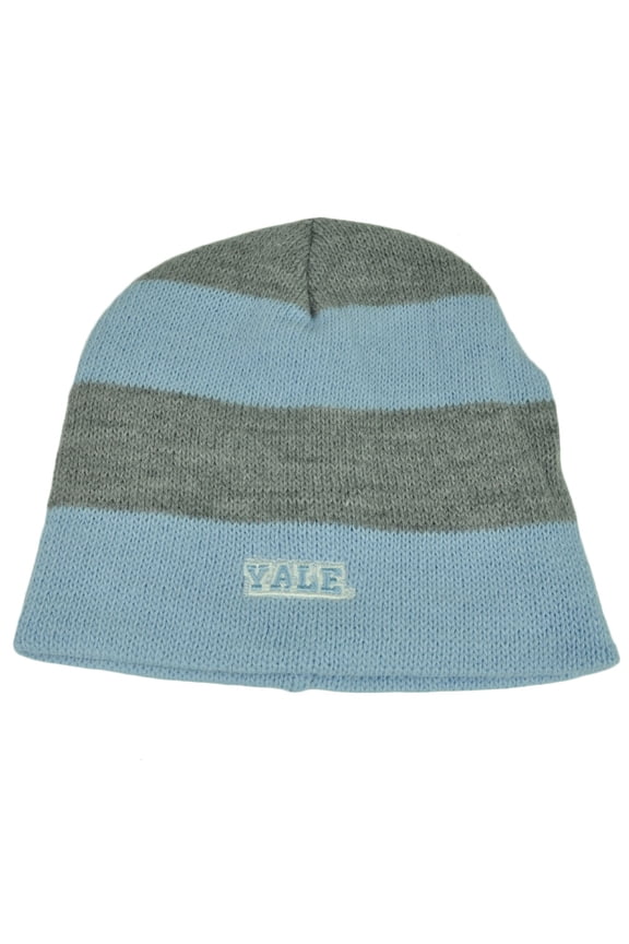 NCAA Yale Bulldogs Striped Knit Beanie Baby Blue Gray Toque Hat Cuffless Skully