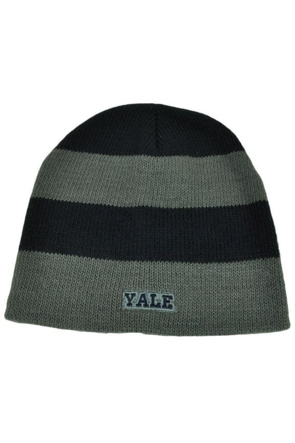 NCAA Yale Bulldogs Striped Knit Beanie Navy Blue Gray Toque Hat Cuffless Skully