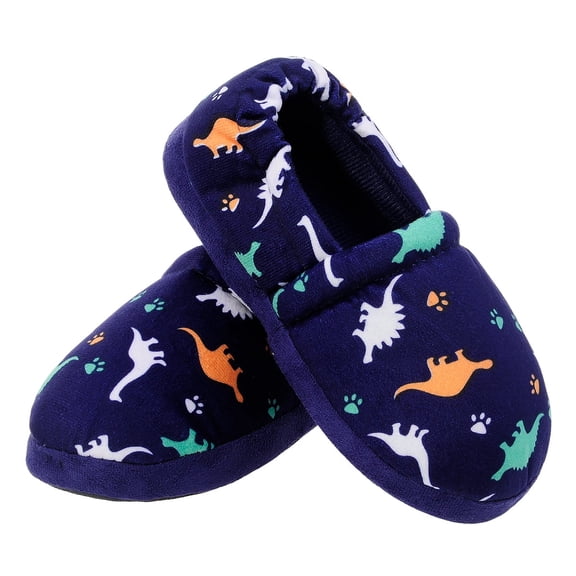 NCCB Boy's Slippers Memory Foam Dinosaur Slippers Toddler Little Big Kids Slip on House Shoes with Non-Slip Sole Blue Size 9-10