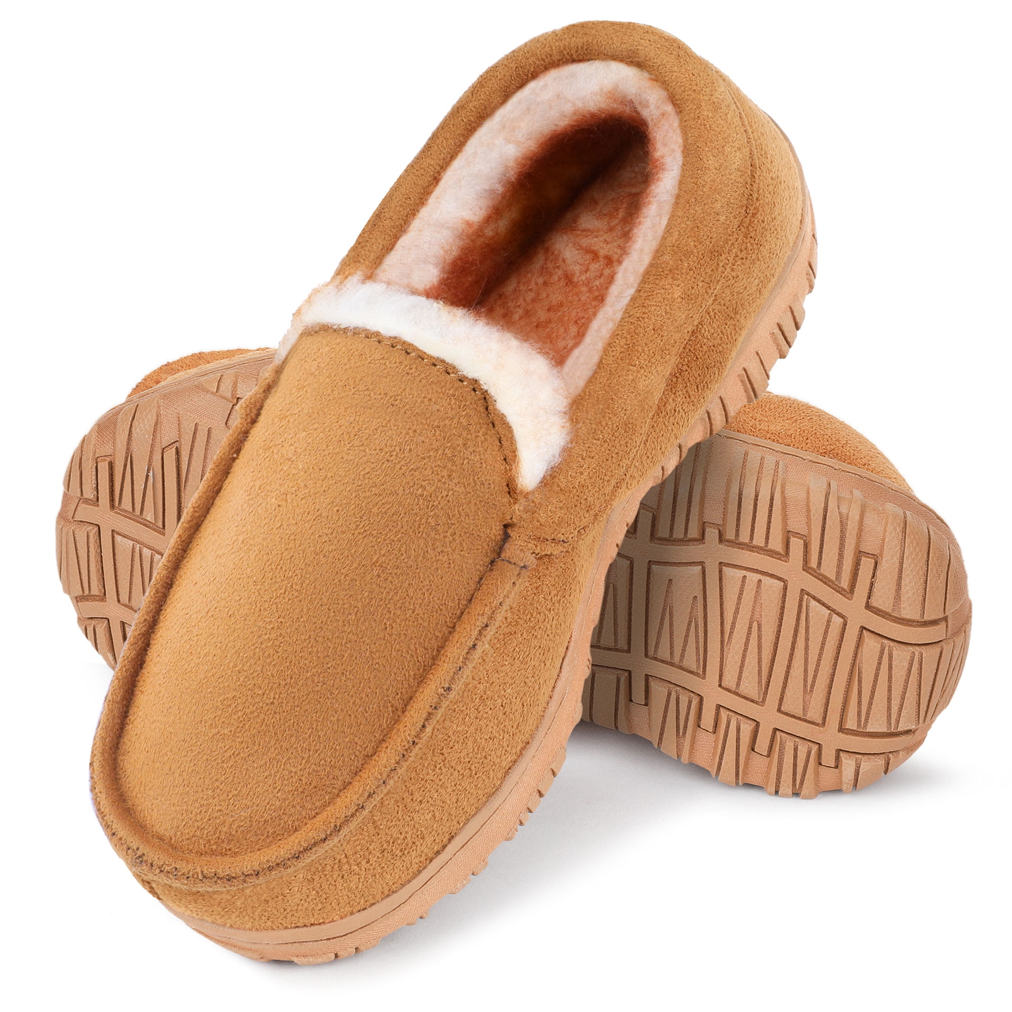 NCCB Boys Moccasin Slippers Girls Memory Foam House Shoes Plush Lining Non Slip Bedroom Slippers Indoor Outdoor Beige 1 Big Kid