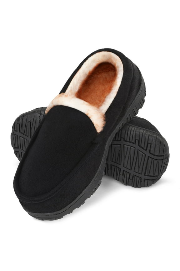 Boys Moccasin Slippers Girls Memory Foam House Shoes Plush Lining Non Slip Bedroom Slippers Indoor Outdoor Black 4 Big Kid
