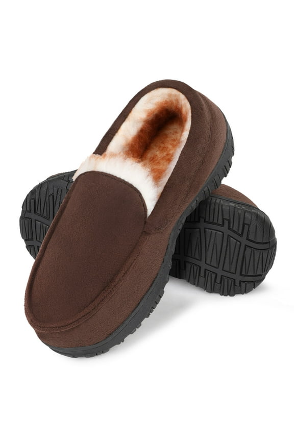 Boys Moccasin Slippers Girls Memory Foam House Shoes Plush Lining Non Slip Bedroom Slippers Indoor Outdoor Brown 4 Big Kid