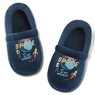 NCCB Boys Girls Slippers Memory Foam House Shoes Soft Slip-on Indoor Bedroom Slippers Navy Little Kid 11-12