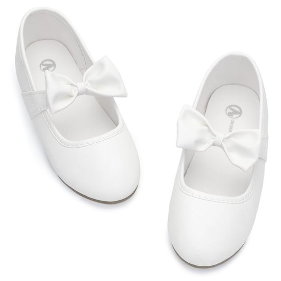 NCCB Girls Dress Shoes Girls Flats with Bowknot Little Big Kid Princess Ballet Shoes Slip on Flats White 12