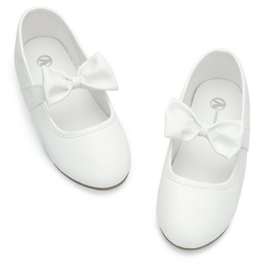 NCCB Girls Dress Shoes Girls Flats with Bowknot Little Big Kid Princess Ballet Shoes Slip on Flats White 3
