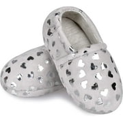 NCCB Girls Slippers No-Slip Memory Foam Slippers Soft Rubber Sole House Shoes for Indoor Outdoor Grey Size 10