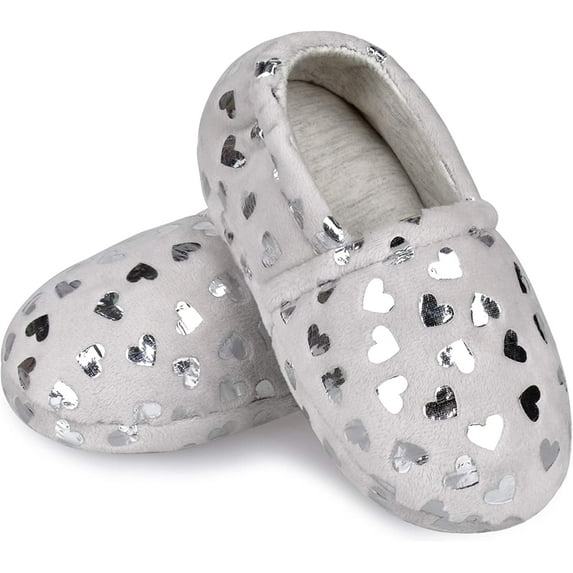 NCCB Girls Slippers No-Slip Memory Foam Slippers Soft Rubber Sole House Shoes for Indoor Outdoor Grey Size 12