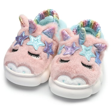 ​NCCB Girls Slippers Plush Fluffy Unicorn Slippers Indoor Outdoor House Shoes Purple 13-1 Little Kid