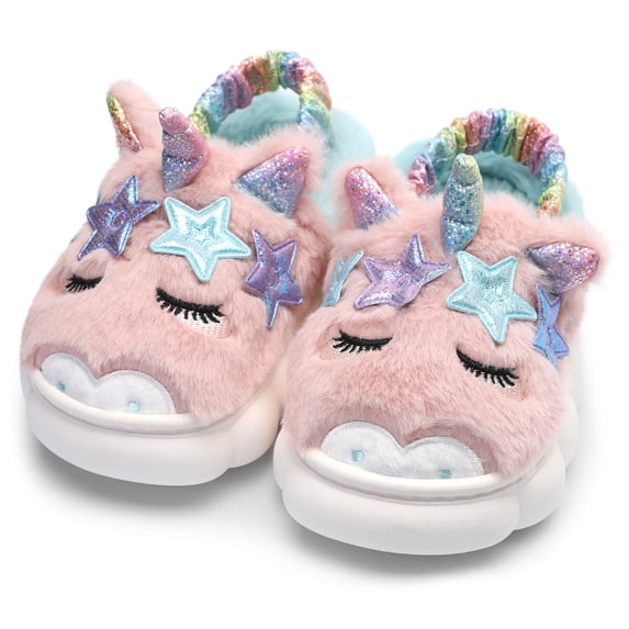 NCCB Girls Slippers Plush Fluffy Unicorn Slippers Indoor Outdoor House Shoes Purple 11-12 Little Kid
