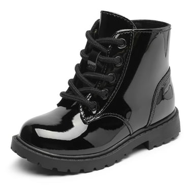 NCCB Girls Boots Fashion Ankle Boots Side Zipper Combat Boots with Lace Up Black 11 Little Kid