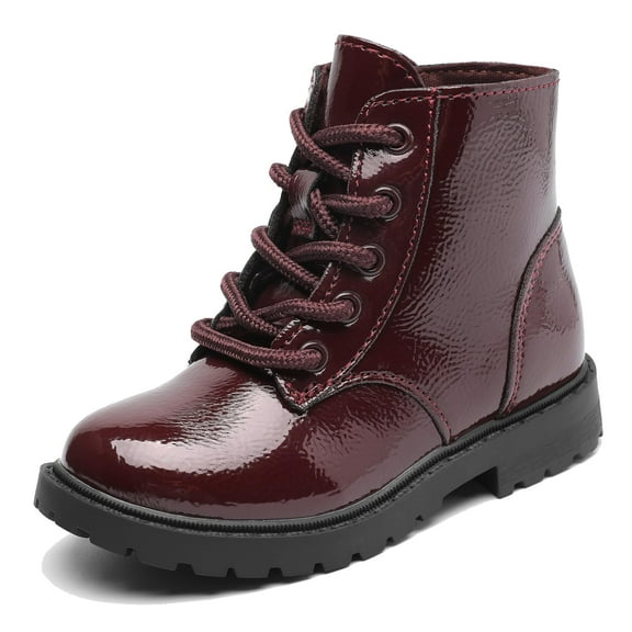 NCCB Girls Boots Fashion Ankle Boots Side Zipper Combat Boots with Lace Up Red 11 Little Kid