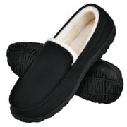 NCCB Mens Slippers Mens Moccasin Slippers with Memory Foam Fuzzy Faux Fur House Slippers Indoor Outdoor Bedroom Shoes Black 12