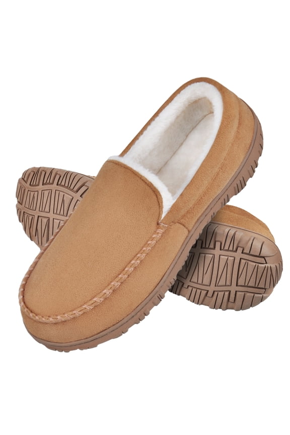 Men's Slippers Mens Moccasin Slippers with Memory Foam Fuzzy Faux Fur House Slippers Indoor Outdoor Bedroom Shoes Beige 12