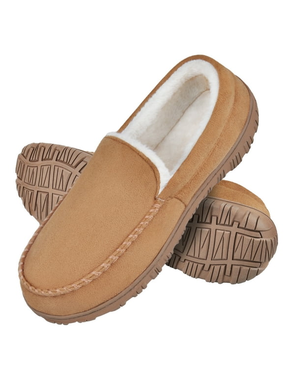 Men's Slippers Mens Moccasin Slippers with Memory Foam Fuzzy Faux Fur House Slippers Indoor Outdoor Bedroom Shoes Beige 14