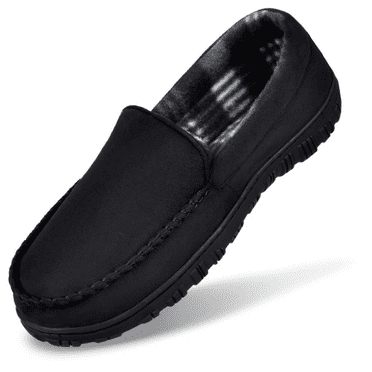 NCCB Mens Slippers Mens Moccasin Slippers Memory Foam Indoor Outdoor House Slippers for Men Anti-Slip Rubber Sole Black Size 11