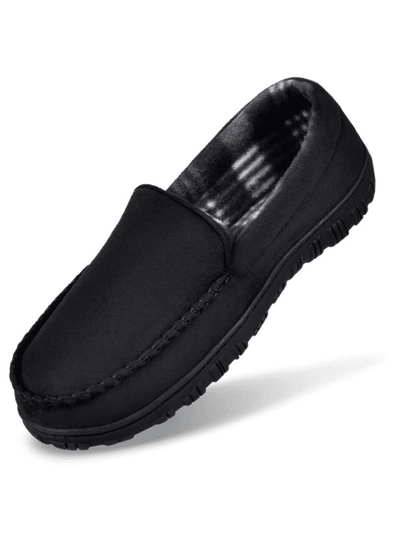 Mens Slippers Mens Moccasin Slippers Memory Foam Indoor Outdoor House Slippers for Men Anti-Slip Rubber Sole Black Size 14
