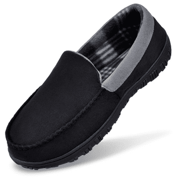 NCCB Slippers for Men Comfy Moccasins for Men Mens Memory Foam Slippers Indoor Outdoor Bedroom Shoes Blackgrey Size 10