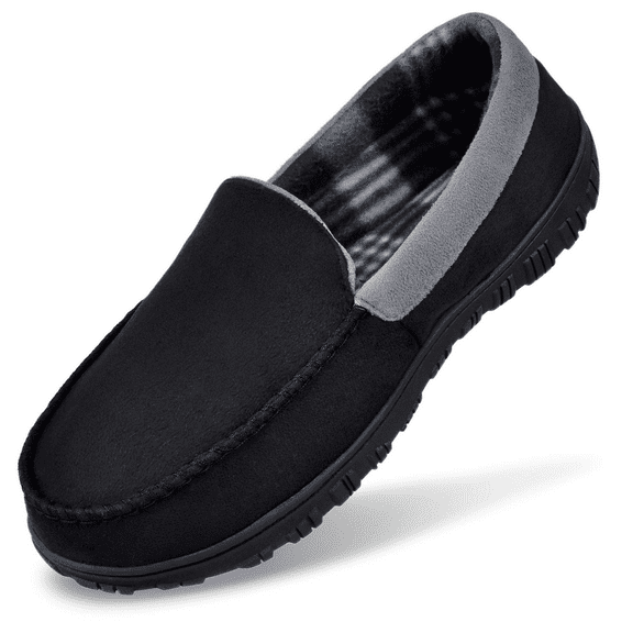 NCCB Slippers for Men Comfy Moccasins for Men Mens Memory Foam Slippers Indoor Outdoor Bedroom Shoes Blackgrey Size 10