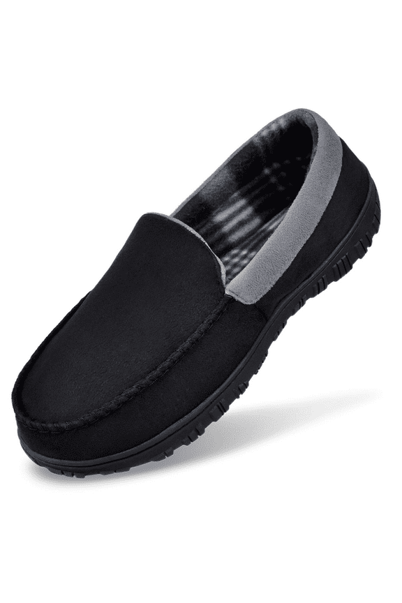 Slippers for Men Comfy Moccasins for Men Mens Memory Foam Slippers Indoor Outdoor Bedroom Shoes Blackgrey Size 13