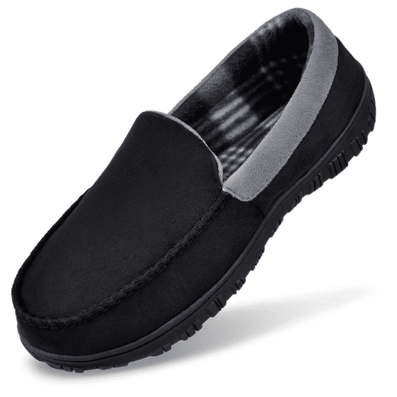 NCCB Slippers for Men Comfy Moccasins for Men Mens Memory Foam Slippers Indoor Outdoor Bedroom Shoes Blackgrey Size 8