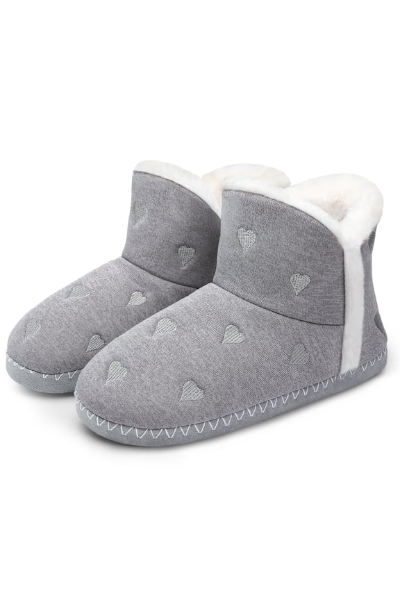 ​NCCB Womens Bootie Slippers Warm Plush Fleece Lined House Slippers Memory Foam House Shoes with Anti-Slip Sole Light Grey 9