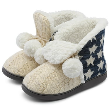 NCCB Women's Bootie Slippers Memory Foam House Slippers Plush Fleece Lining Indoor Bedroom Shoes White9-10