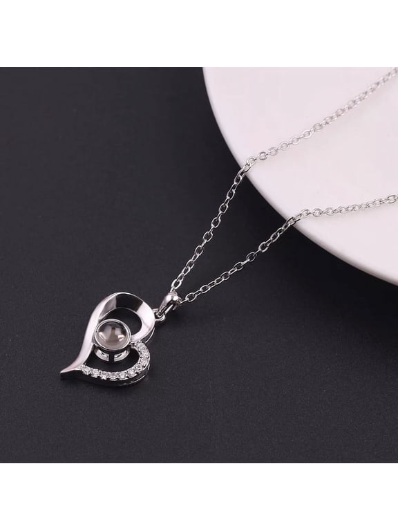 "I Love You" In 100 Languages Silver Light Projection Necklace