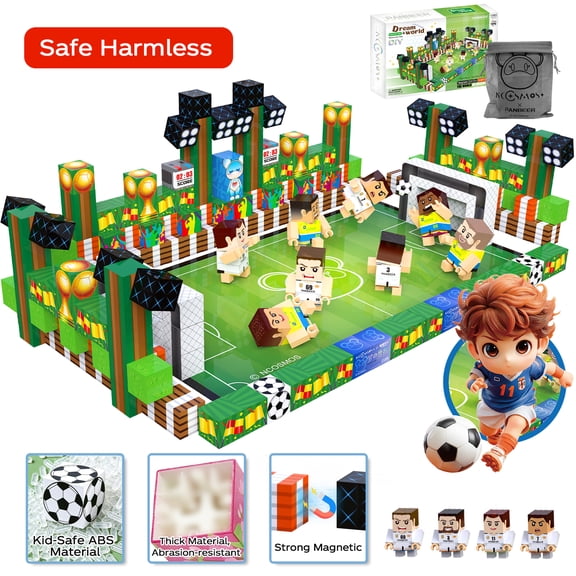 NCOSMOS 148PCS Magnetic Building Blocks, Strong Magnetism Design, Magnet Cubes for Kids 3+, STEM Sensory Toys, Birthday Gift(Soccer)