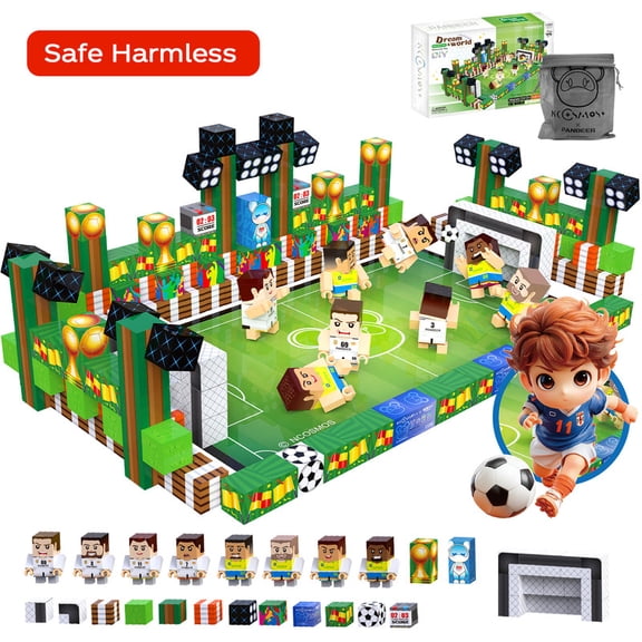 NCOSMOS 148PCS Magnetic Building Blocks, Strong Magnetism Design, Magnet Cubes for Kids 3+, STEM Sensory Toys, Birthday Gift(Soccer)