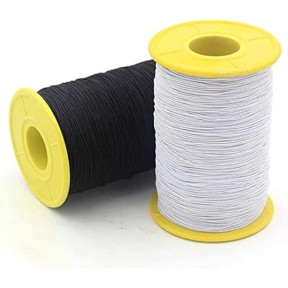 NCQ 2 PCS 0.5mm Elastic Sewing Thread for Sewing Machine, 1100 Yards Black and White Elastic Thread for Smocking, Shirring, Gathering, Stretchy Strings for Bracelets
