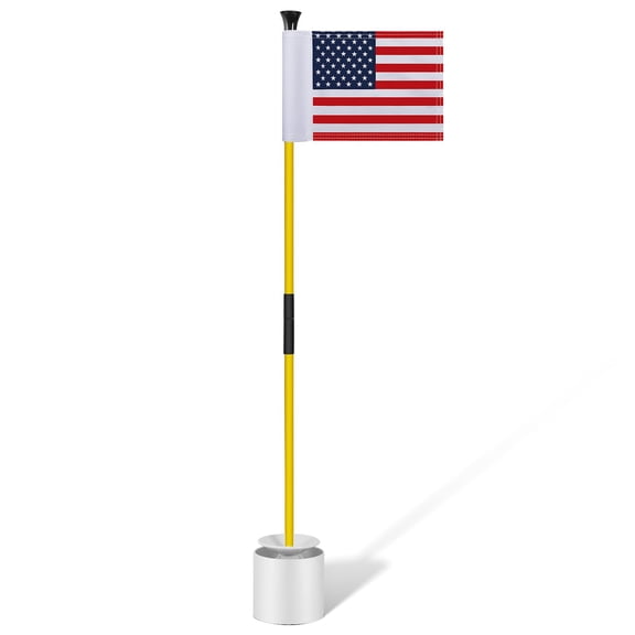 NCQ 2 Pack Golf Flagstick 3ft Putting Green Pin Flag and Hole Cup Set for Yard Portable 2 Section Fiberglass Mini Golf Set for Driving Range Backyard, Double-side American Flag