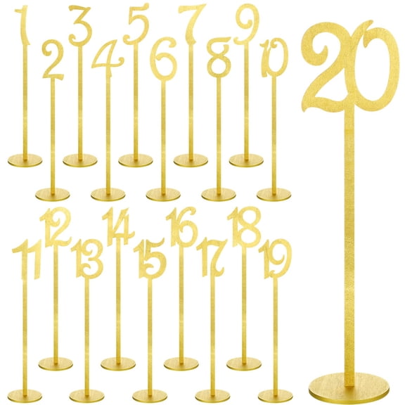 NCQ 20 Pcs Table Numbers Wedding Table Numbers Wood Table Numbers for Wedding Reception Stands Seat Numbers with Holder Base Table Numbers for Wedding Party Event Catering, 1-20 (Silver)