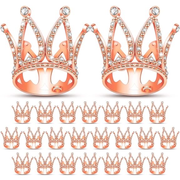 NCQ 24 Pcs Crown Cake Topper Mini Baby Crown Tiny Queen Small Alloy Crystal Princess Headpiece Cake Decoration for Women Lady Girl Bridal Wedding Royal Themed Baby Shower Birthday Party(Gold)