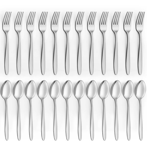 NCQ 24-Piece Spoons and Forks Set Silverware Set - Forks and Spoons Food Grade Stainless Steel Silverware for Home, Kitchen and Restaurant, 12-Fork and 12-Spoon, Mirror Polished&Dishwasher Safe