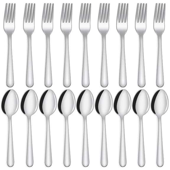 NCQ 24-Piece Spoons and Forks Set Silverware Set - Forks and Spoons Food Grade Stainless Steel Silverware for Home, Kitchen and Restaurant, 12-Fork and 12-Spoon, Mirror Polished&Dishwasher Safe