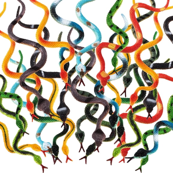 NCQ 24 Pieces Small Plastic Snakes Realistic Rubber Fake Snake 4 Inch Assorted Colorful Toys for Garden Prank Prop Scare Birds Halloween Party Favors