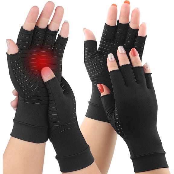 NCQ 2Pairs Copper Arthritis Compression Gloves for Women Men, Fingerless Compression Gloves for Carpal Tunnel, Hand Pain, RSI, Driving, Typing, Copper Gloves Support Hands and Wrist for Work (Medium)