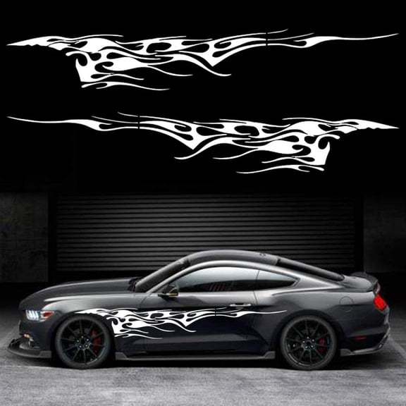 NCQ 2Pcs 94.4'' Universal Flame Graphics Car Auto Body Side Sticker Racing Sports Self-Adhesive Side Strip Decal Decoration Accessories for Truck SUV Off-Road Vehicles (Style2 Black)