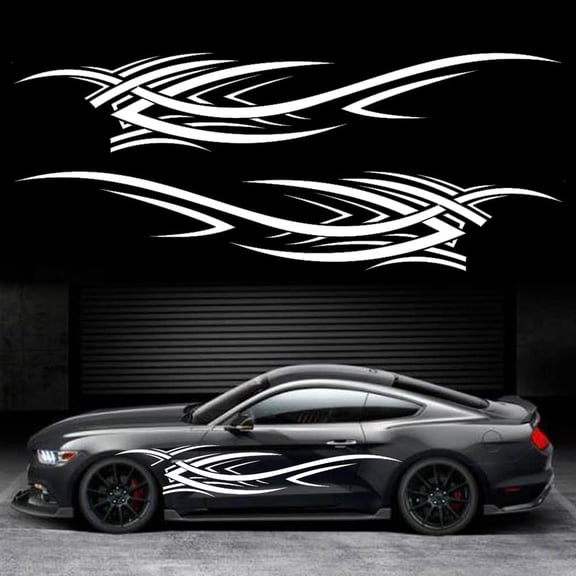 NCQ 2Pcs 94.4'' Universal Flame Graphics Car Auto Body Side Sticker Racing Sports Self-Adhesive Side Strip Decal Decoration Accessories for Truck SUV Off-Road Vehicles (Style2 Black)