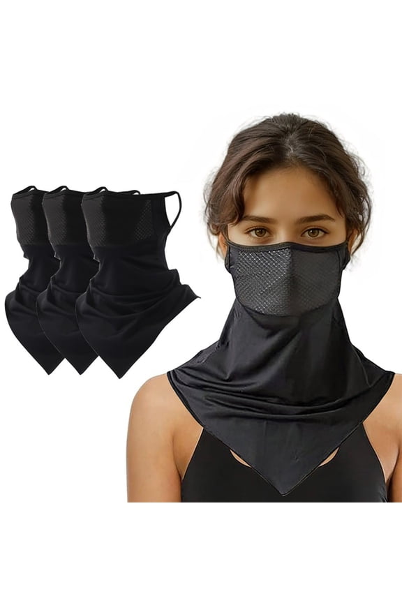 3 Pack Triangular Hanging Ear Mask, Summer Sun Protection Cycling Face Cover Ice Silk Mask, Neck Gaiter Bandana for Outdoor