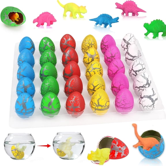 NCQ 30PCS Small Hatching Dinosaur Eggs for Dinosaur Birthday Party Favors Easter Egg Fillers Goodie Bag Stuffers Classroom Carnival Prizes Pinata Novelty Grow in Water Dino Eggs with Toys Inside Bulk