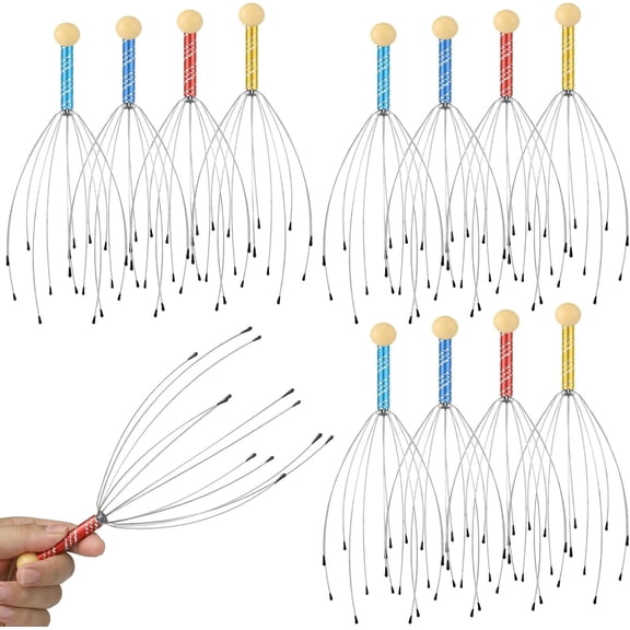 NCQ 36 Pcs Scalp Massager Manual Head Massager Christmas Relaxing Gifts Handheld Steel Wire Head Scratcher with Wooden Handle for Body Home Office Spa Stress Relief Relaxation Women Men (Multicolor)