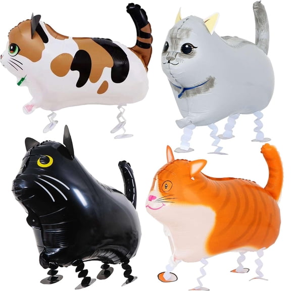 NCQ 4 Pack Walking Cat Animal Balloons for Kids Birthday Party Pet Theme Decorations