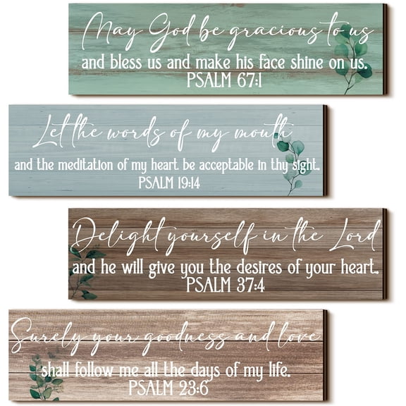 NCQ 4 Pieces Bible Verses Wall Decor Psalms Scripture Wooden Christian Sign Rustic Wall Art Prayer Decorations for Home (Retro)
