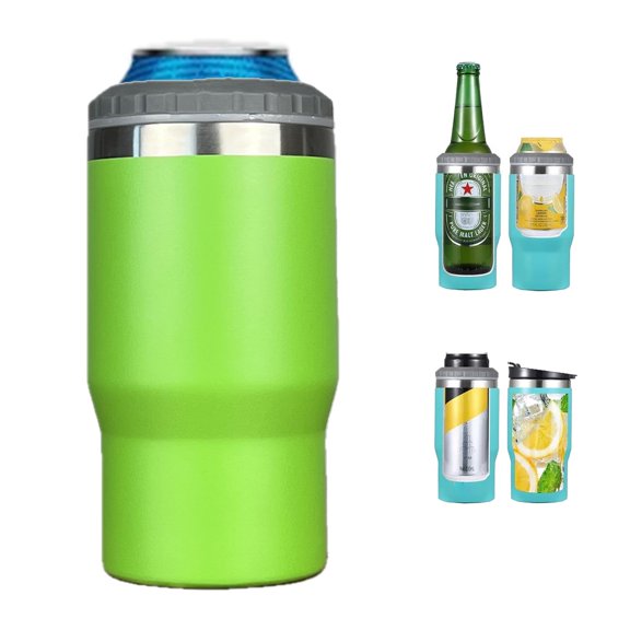 NCQ 4 in 1 Stainless Steel Can/Bottle Insulator, 14oz Two-Way Lids SUS Insulated Can Cooler, Beer Bottle holder (White)